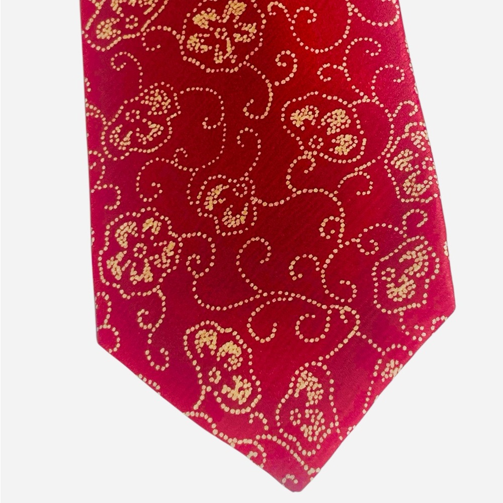 Giorgio Armani 100% Silk Tie – Red Flower Floral Pattern Made in Italy Vintage